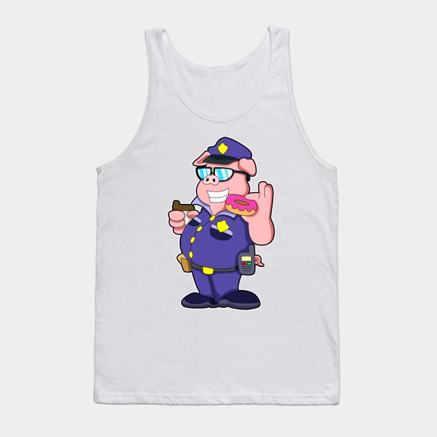 Pig as Police officer with Sunglasses & Donut Tank Top by Markus Schnabel